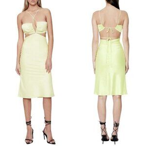 Bardot Mina Cutout Halterneck Satin Lemon Yellow Slipdress Size 10 / XL